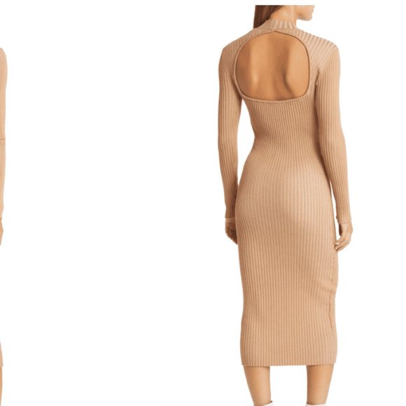 SALE - Vero Moda Ribbed Open Back Mock Neck Bodycon Dress, size Large, NWT - Picture 3 of 7